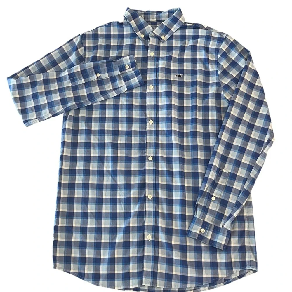 Vineyard Vines Performance Long Sleeve Shirt‎ Youth Boys Size XL 18 Blue Plaid